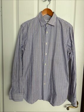 J Lindeberg - Blue, Orange and White Striped Button-Up Shirt